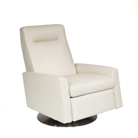 MITCHELL GOLD & BOB WILLIAMS "TILTON" RECLINER, WHITE LEATHER (1 OF 2)