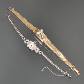 (2pc) 14K YELLOW GOLD & 14K WHITE GOLD LADY'S WATCH BRACELETS