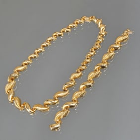 (2pc) 18K GOLD ITALIAN CONTOUR LINK DEMI PARURE