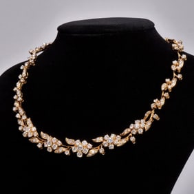 FRENCH DIAMOND & 18K GOLD VINE NECKLACE