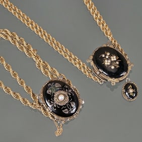 (2pc) 14K GOLD JEWELRY WITH ENAMEL AND SILVER CLASPS