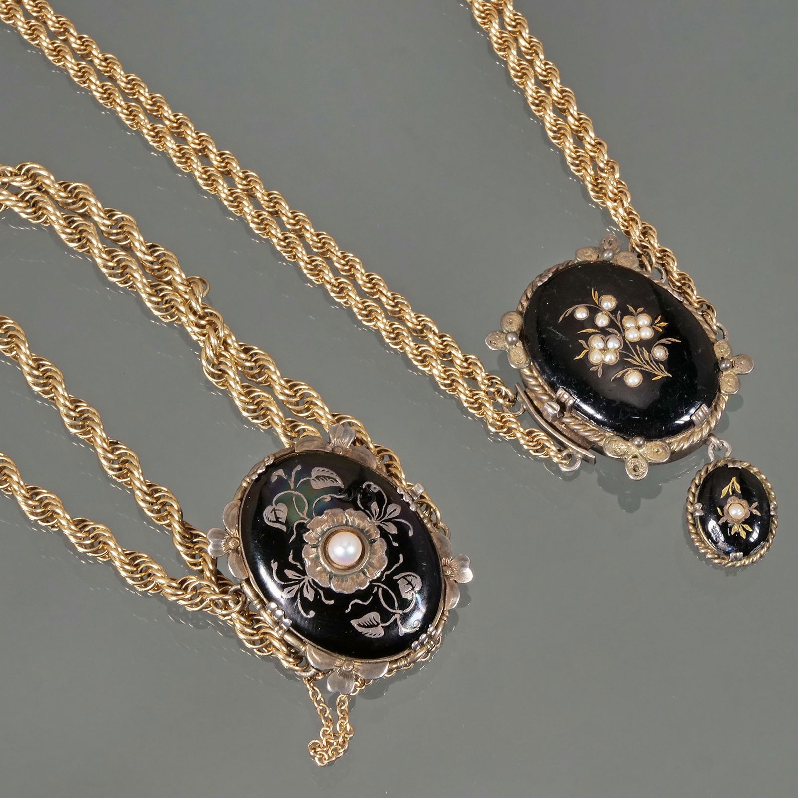 (2pc) 14K GOLD JEWELRY WITH ENAMEL AND SILVER CLASPS (1 of 6)