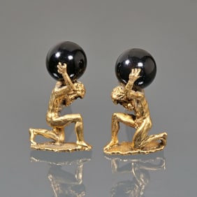 ATLAS ONYX & 14K GOLD FIGURAL CUFFLINKS