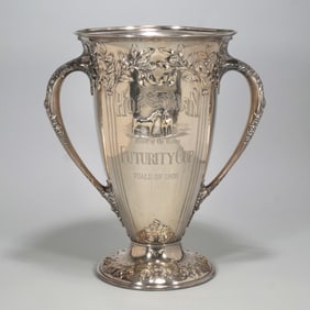 THE HORSEMAN 1908 FUTURITY CUP: MONUMENTAL WRIGHT, KAY, & CO. STERLING SILVER TROPHY