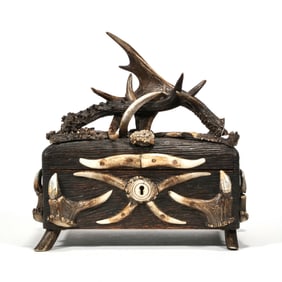 ANTIQUE BLACK FOREST ANTLER DECORATED BOX