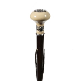 ANTIQUE ITALIAN STERLING SILVER & CARVED BONE WALKING STICK