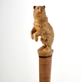 BLACK FOREST STYLE CARVED BEAR TIGER MAPLE STAFF