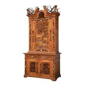 BLACK FOREST CARVED HUNT CABINET