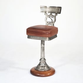 EARLY 1900'S CAST IRON & LEATHER SWIVEL CHAIR