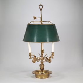 ANTIQUE SWAN FORM BOUILLOTE LAMP WITH GREEN SHADE
