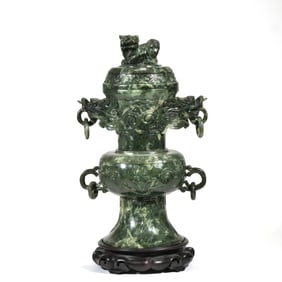 CHINESE CARVED JADE COVERED VASE