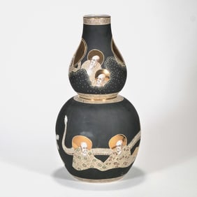 JAPANESE BLACKWARE SATSUMA DOUBLE-GOURD VASE