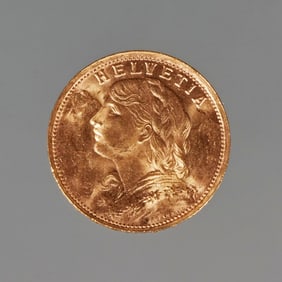 1947 HELVETIA SWISS 20 FRANC GOLD COIN