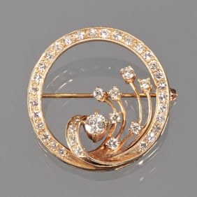 DIAMOND & 14K GOLD CIRCLE BROOCH