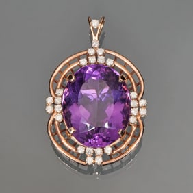 OVAL AMETHYST & 14K GOLD PENDANT