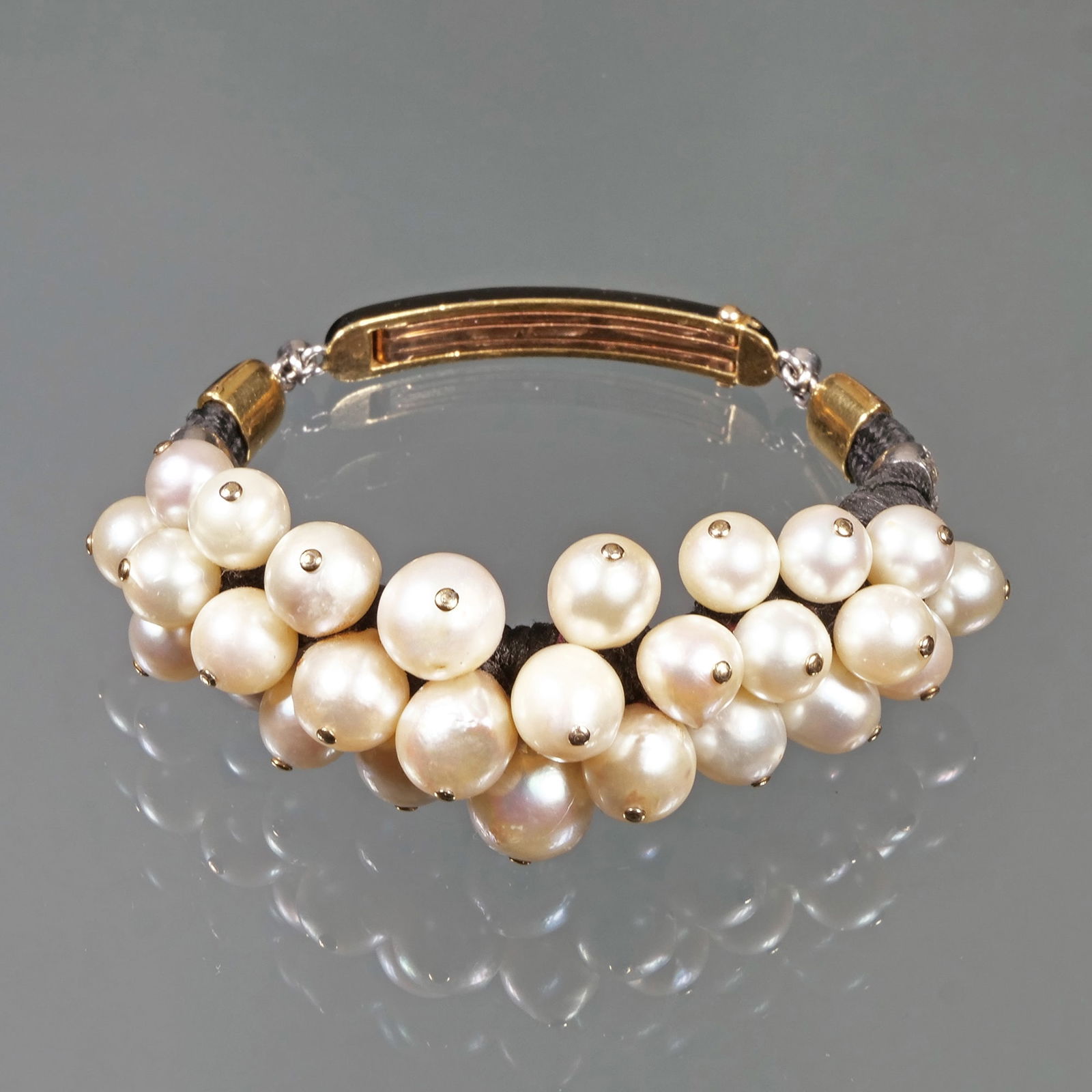 FRENCH ART DECO PEARL, DIAMOND, ENAMEL & 18K GOLD BRACELET (1 of 5)