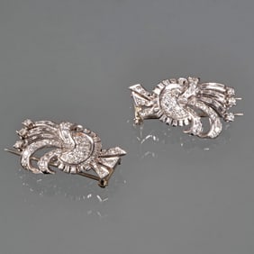 (2pc) PAIR OF PLATINUM & DIAMOND CLIP BROOCHES