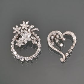 (2pc) 18K & DIAMOND BROOCHES