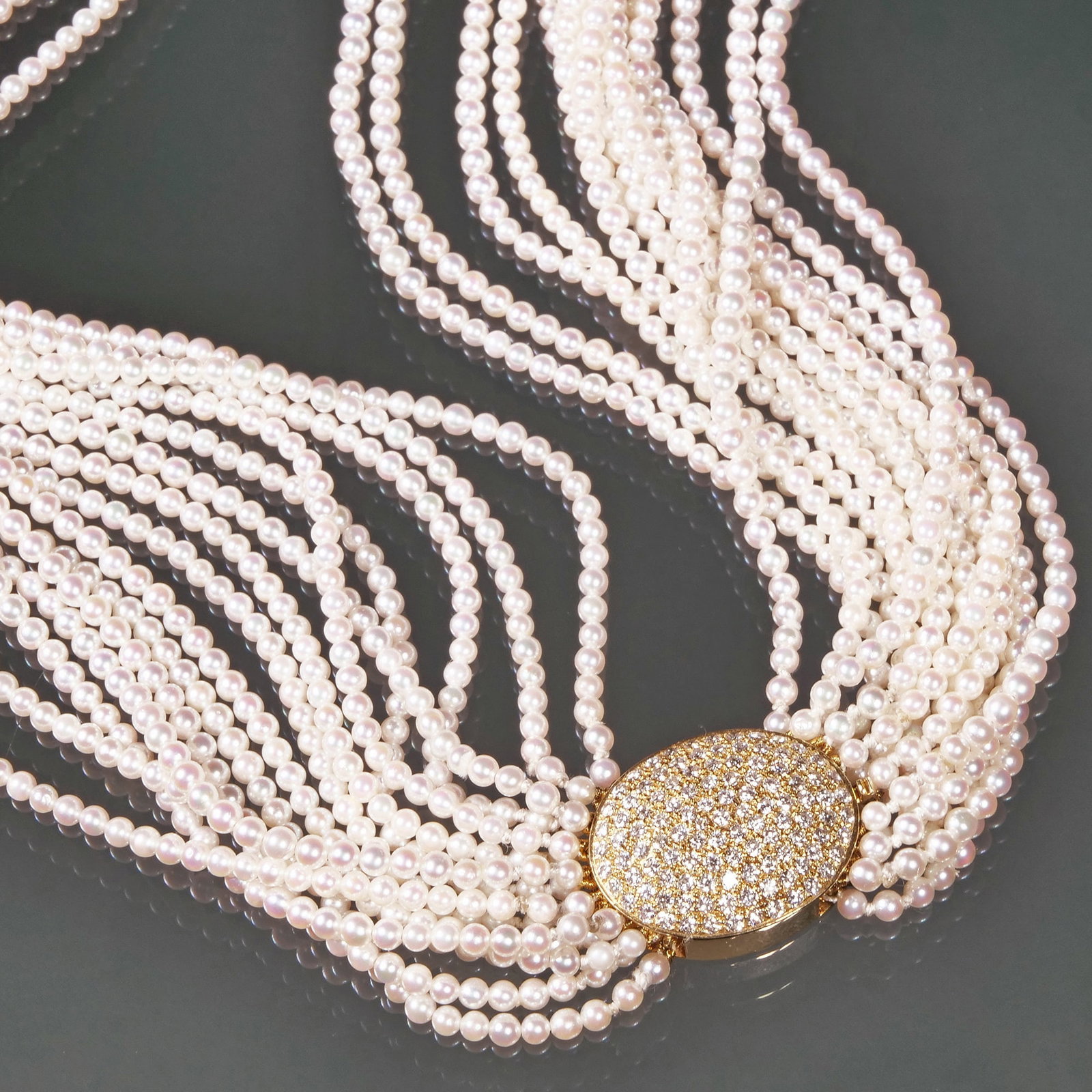 14K GOLD & DIAMOND CLASPED MULTI-STRAND PEARL NECKLACE (1 of 8)
