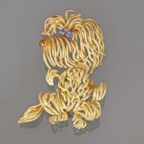 SAPPHIRE & 18K GOLD POODLE PIN