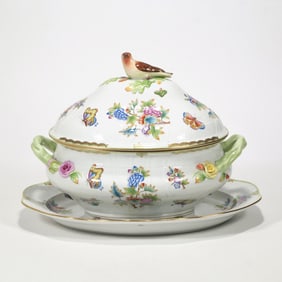 (2pc) HEREND ROTHSCHILD TUREEN & UNDERPLATE