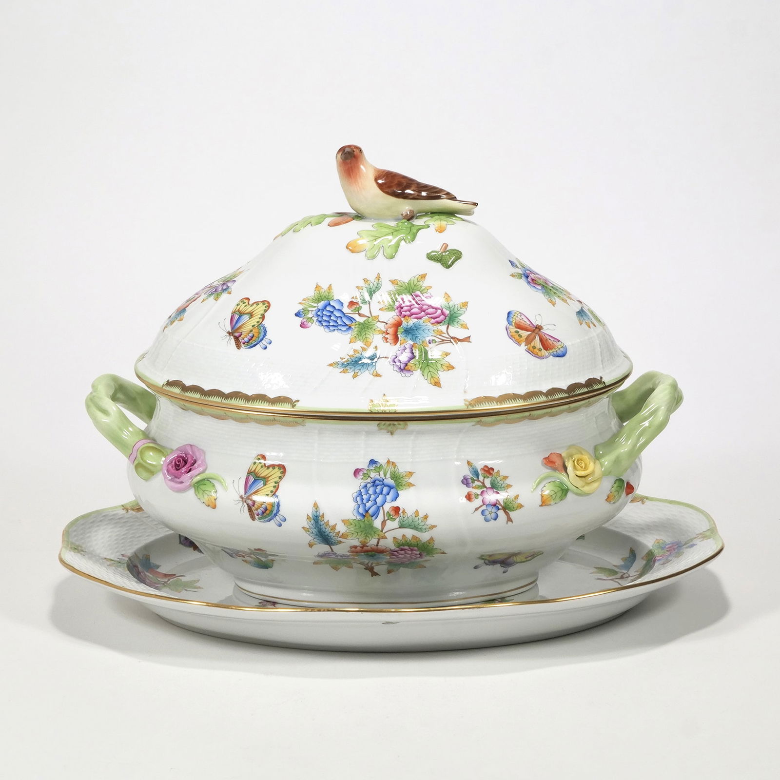 (2pc) HEREND ROTHSCHILD TUREEN & UNDERPLATE (1 of 18)