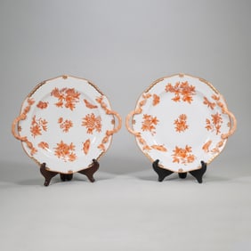 (2pc) HEREND PORCELAIN FORTUNA RUST DINNER PLATTERS