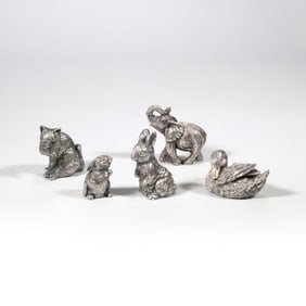 (5pc) SILVER OVERLAY ANIMAL FIGURINES, F.LLI MAGRINO ARGENTIERI, FIRENZE