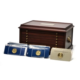 FRANKLIN MINT 100 GREATEST MASTERPIECES COINS GILT COINS SET WITH BOX