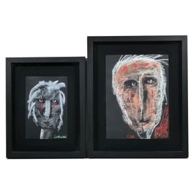 (2pc) CAROL LAROCHE ABSTRACT PASTEL FACES
