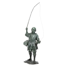 MEIJI PERIOD JAPANESE BRONZE MODEL OF A FISHERMAN