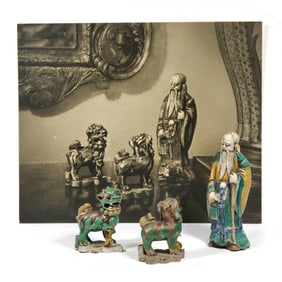 (4pc) CHINESE CERAMIC FIGURES & CORRESPONDING MILDRED E. HATRY PHOTOGRAPH