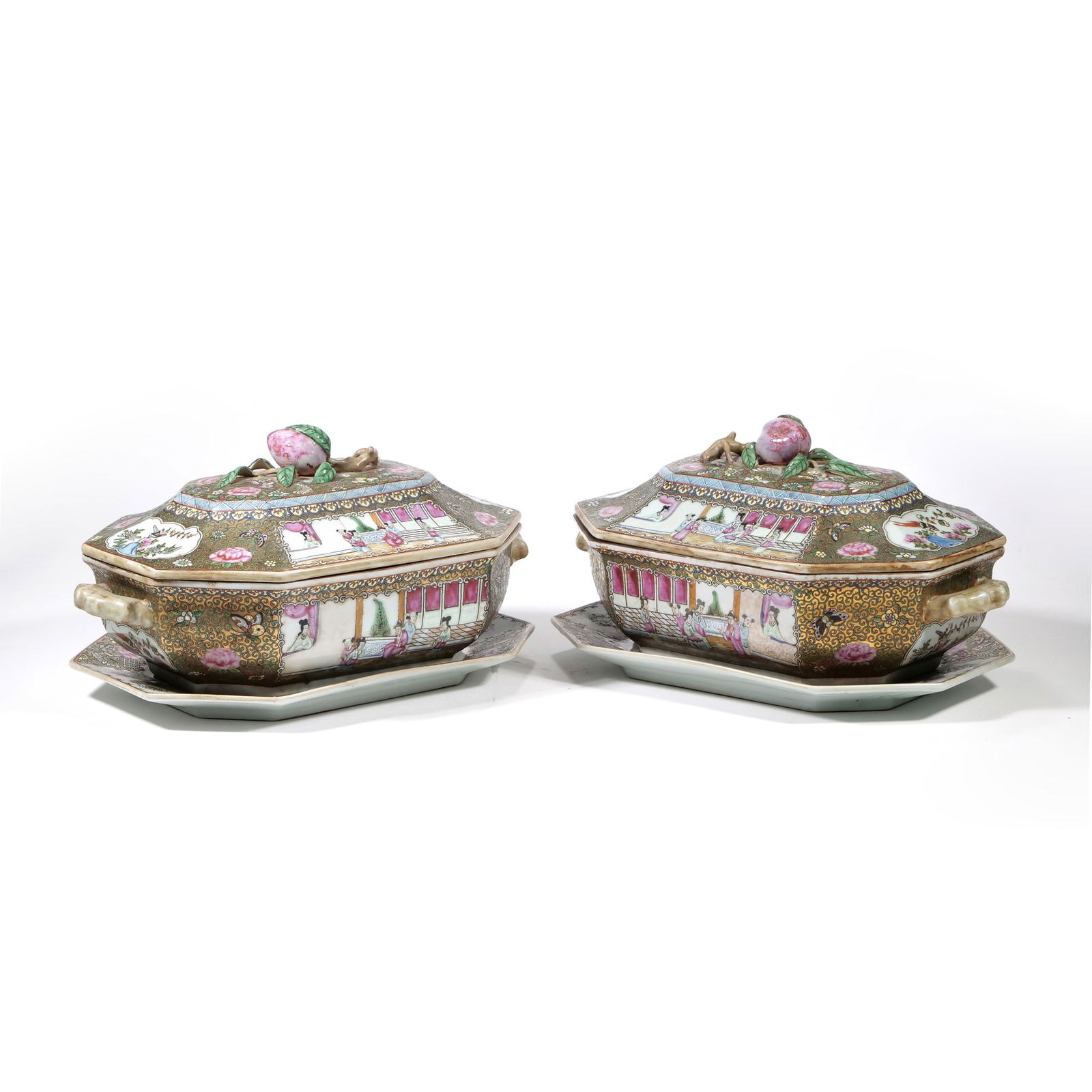 (2pc) PAIR REPUBLIC-STYLE CHINESE FAMILLE ROSE COVERED TUREENS WITH UNDERPLATES (1 of 17)