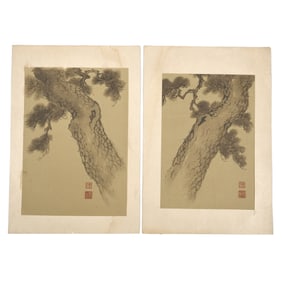(2pc) PAIR CHINESE/ JAPANESE CALLIGRAPHY DRAWINGS
