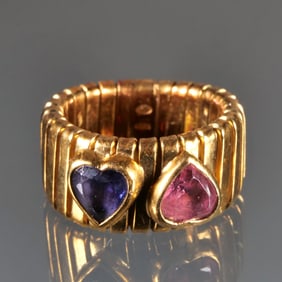 18K GOLD HEART GEMSTONE RING