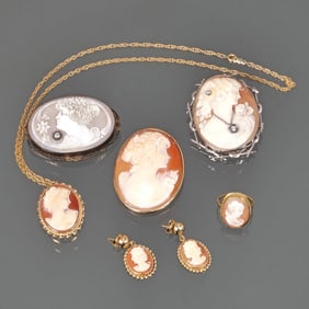 (6pc) 14K GOLD CAMEO JEWELRY GROUP