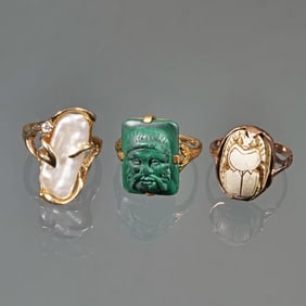 (3pc) 14K GOLD AND GEMSTONE RINGS