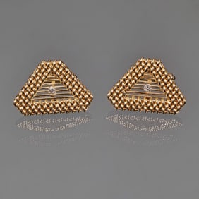 PAIR 14K GOLD & DIAMOND CUFFLINKS