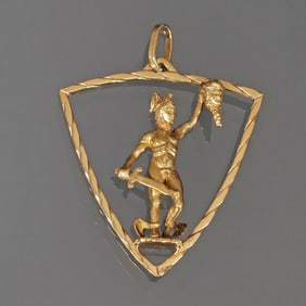 PERSEUS HOLDING THE HEAD OF MEDUSA 14K GOLD PENDANT
