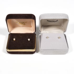 (2pc) PAIRS VINTAGE DIAMOND STUD EARRINGS