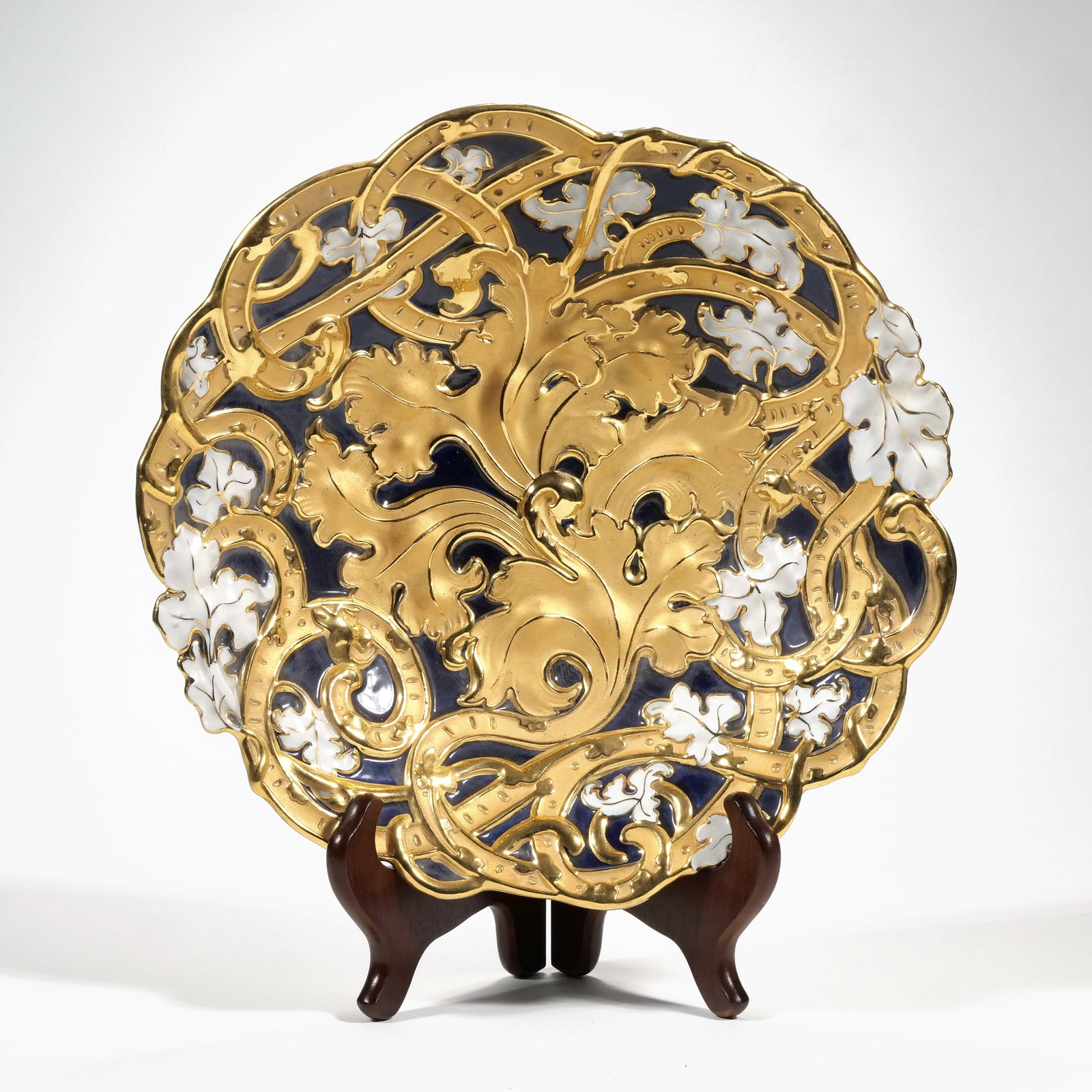 A FANCY MEISSEN GILT PORCELAIN FLORAL PLATE: h. 2.75 x dia. 11.5 in. Provenance: Items from the private home of a nonagenarian art collector, Stamford, CT