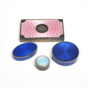 (4pc) ANTIQUE STERLING SILVER GUILLOCHE ENAMELED BOXES
