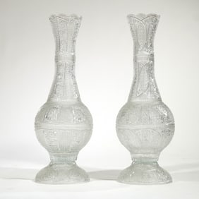 PAIR MONUMENTAL CUT CRYSTAL VASES