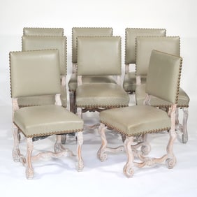 (8pc) LOUIS XVI STYLE OS DE MOUTON DINING CHAIRS, LEATHER UPHOLSTERY