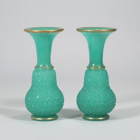 PAIR FRENCH SHAPED OPALINE GLASS, POSSIBLY BACCARAT