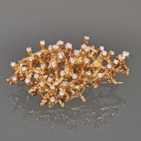 14K GOLD & DIAMOND CORAL FORM BROOCH