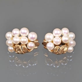 PAIR PEARL & 14K GOLD EARRINGS