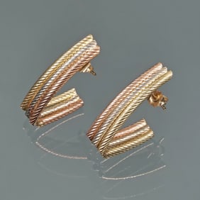 PAIR 14K TRI-COLOR GOLD EARRINGS
