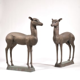 PAIR CAST METAL 3FT POMPEIIAN DEER FIGURES,