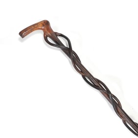 CONTINUOUS CARVED WOOD WALKING STICK